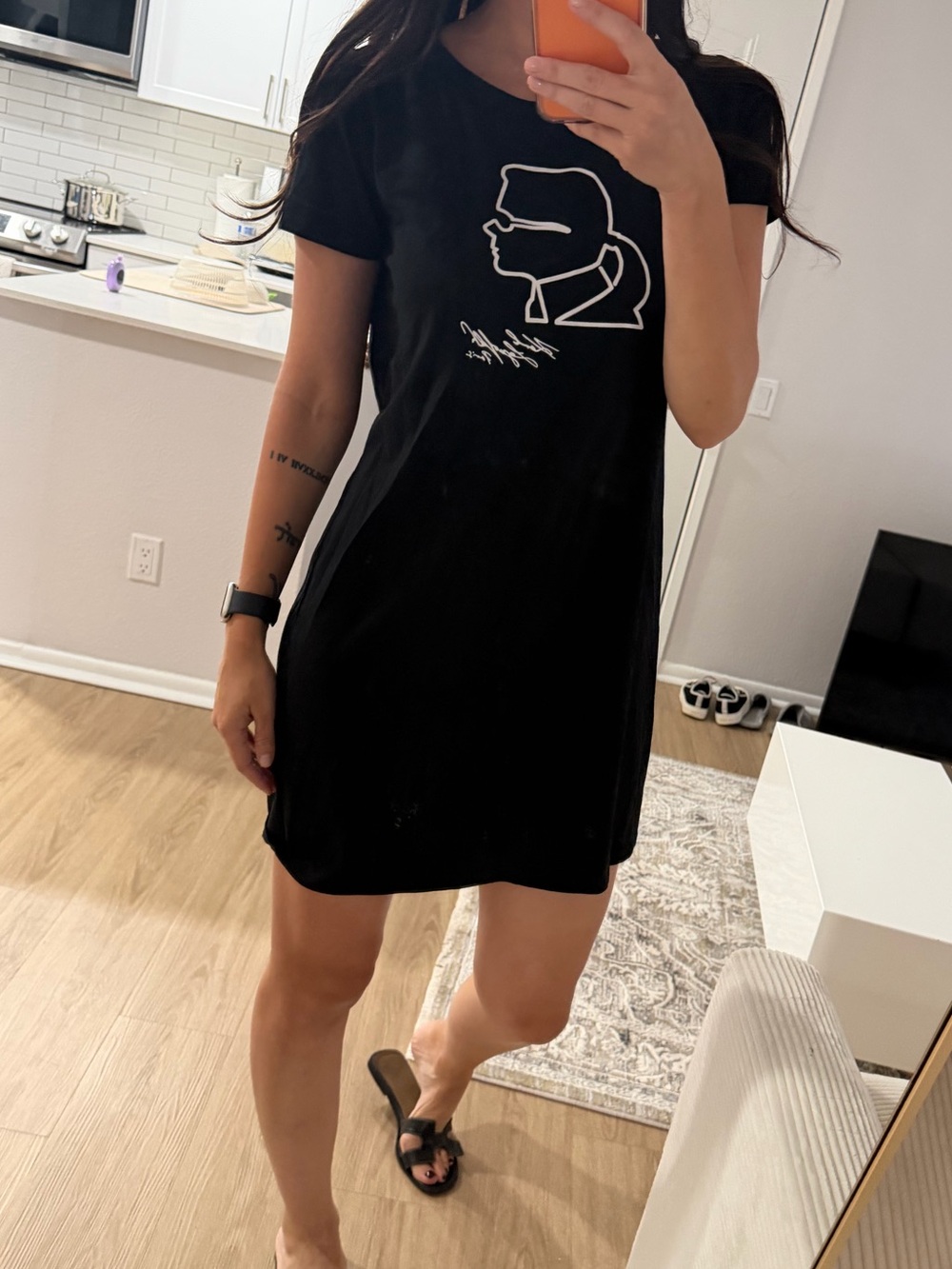 Karl Lagerfeld Black Graphic Mini T-Shirt Dress